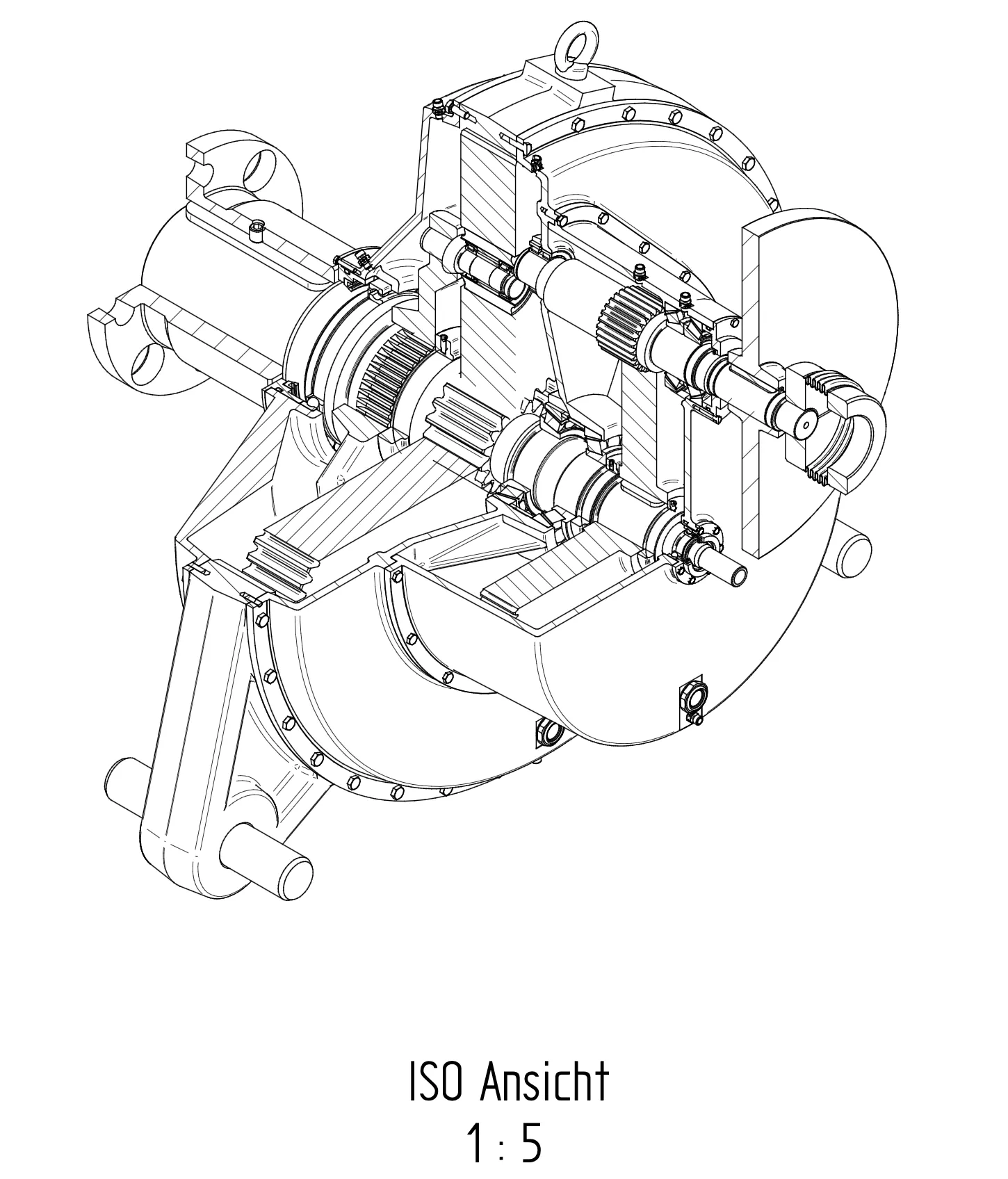 Manufacturing drawing of the wind turbine gearbox drivetrain assembly